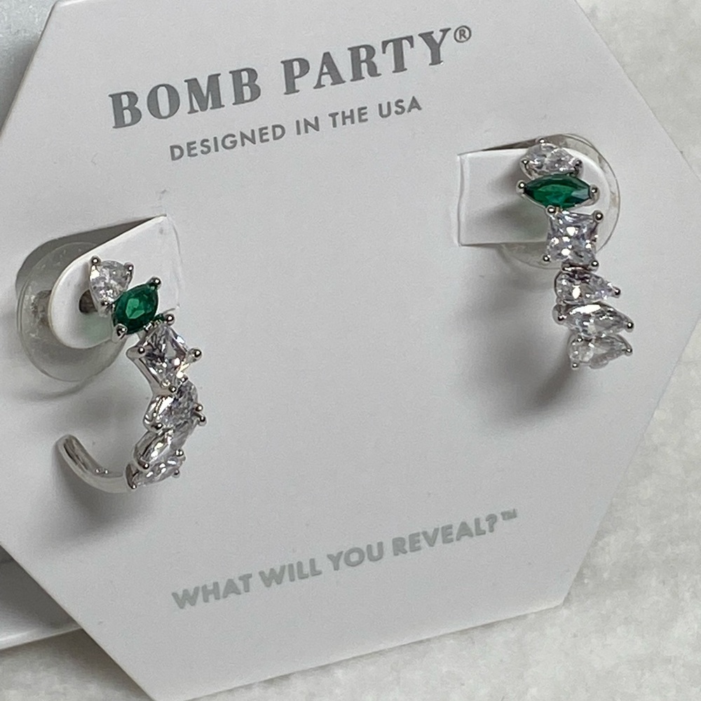 Bomb Party Silver and Green Crystal Earrings